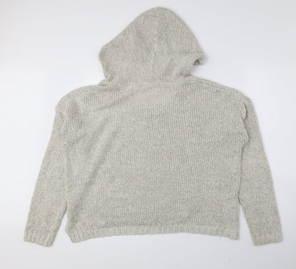 New Look Womens Ivory Acrylic Pullover Hoodie Size L Drawstring