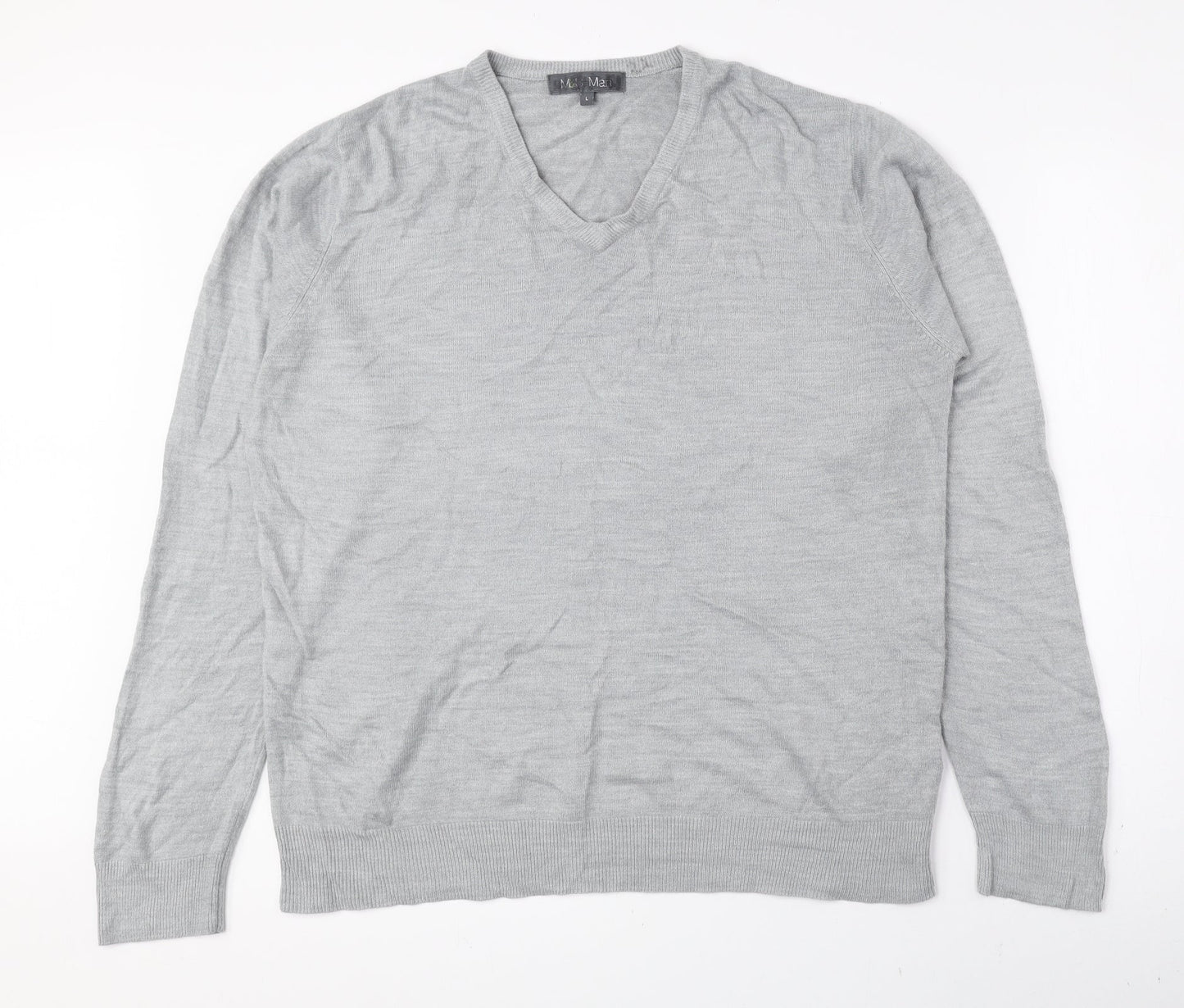 Marks and Spencer Mens Grey V-Neck Acrylic Pullover Jumper Size L