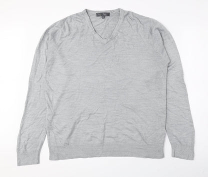 Marks and Spencer Mens Grey V-Neck Acrylic Pullover Jumper Size L