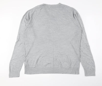Marks and Spencer Mens Grey V-Neck Acrylic Pullover Jumper Size L