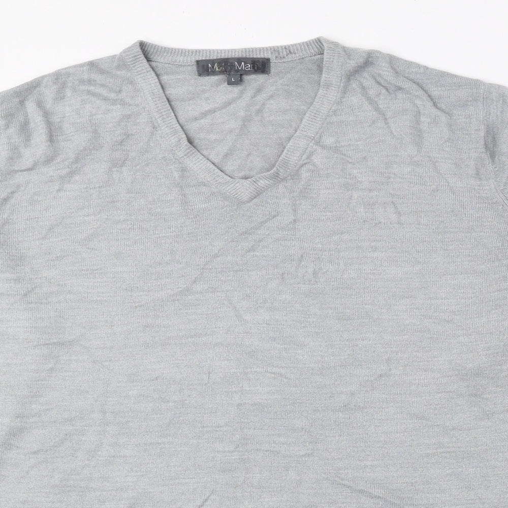 Marks and Spencer Mens Grey V-Neck Acrylic Pullover Jumper Size L