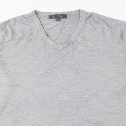 Marks and Spencer Mens Grey V-Neck Acrylic Pullover Jumper Size L