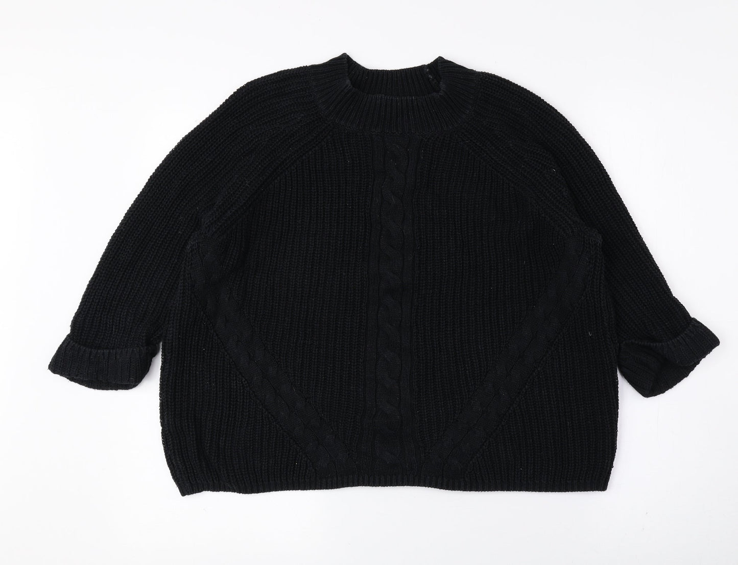 George Womens Black Mock Neck Cotton Pullover Jumper Size 12