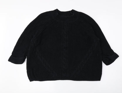 George Womens Black Mock Neck Cotton Pullover Jumper Size 12
