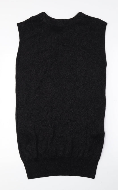 Per Una Womens Black Viscose Jumper Dress Size 10 Crew Neck Pullover