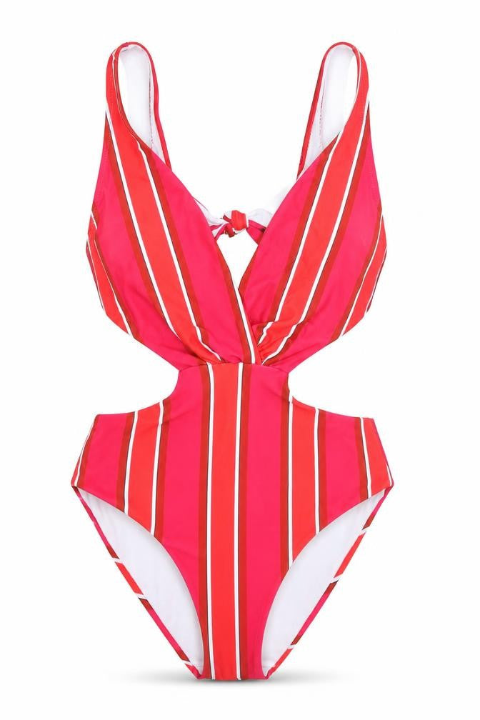 Misguided Womens Red Striped Polyester One Piece Size 8