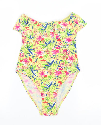 Ocean Club Womens Yellow Floral Polyester One Piece Size 8