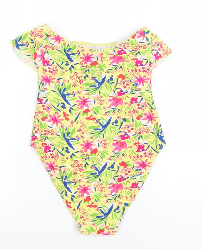 Ocean Club Womens Yellow Floral Polyester One Piece Size 8