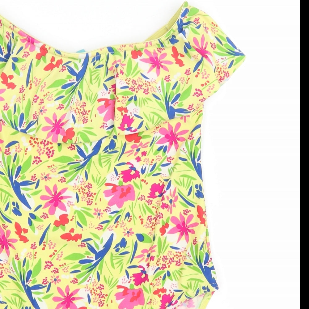 Ocean Club Womens Yellow Floral Polyester One Piece Size 8