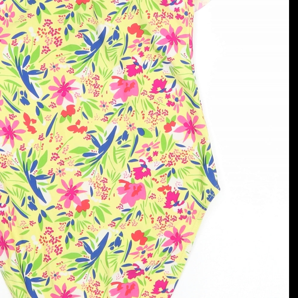 Ocean Club Womens Yellow Floral Polyester One Piece Size 8