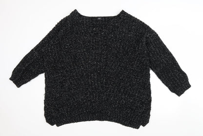 F&F Womens Black V-Neck Acrylic Pullover Jumper Size 14