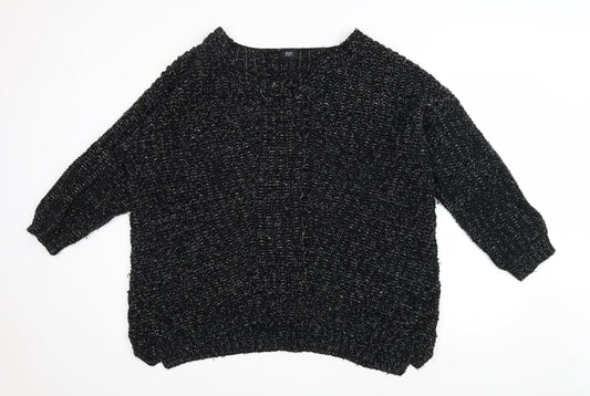F&F Womens Black V-Neck Acrylic Pullover Jumper Size 14