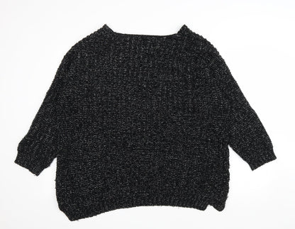 F&F Womens Black V-Neck Acrylic Pullover Jumper Size 14