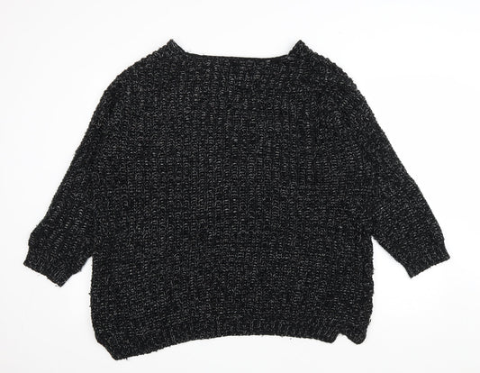 F&F Womens Black V-Neck Acrylic Pullover Jumper Size 14