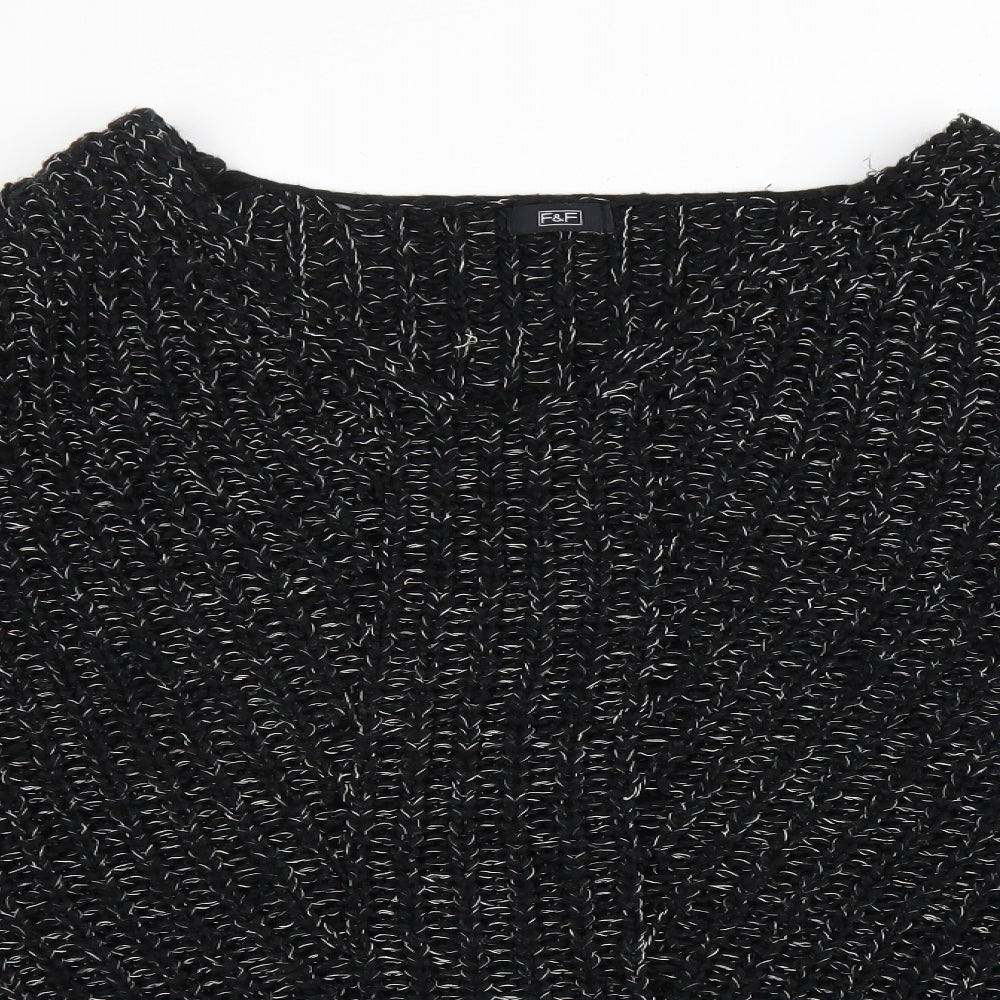 F&F Womens Black V-Neck Acrylic Pullover Jumper Size 14