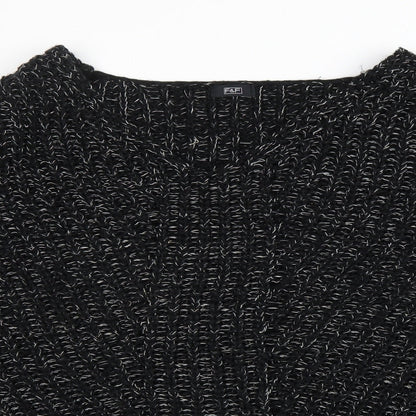 F&F Womens Black V-Neck Acrylic Pullover Jumper Size 14