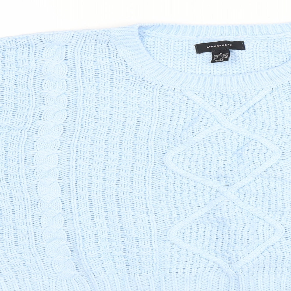 Atmoshphere Womens Blue Round Neck Acrylic Pullover Jumper Size L - Cropped
