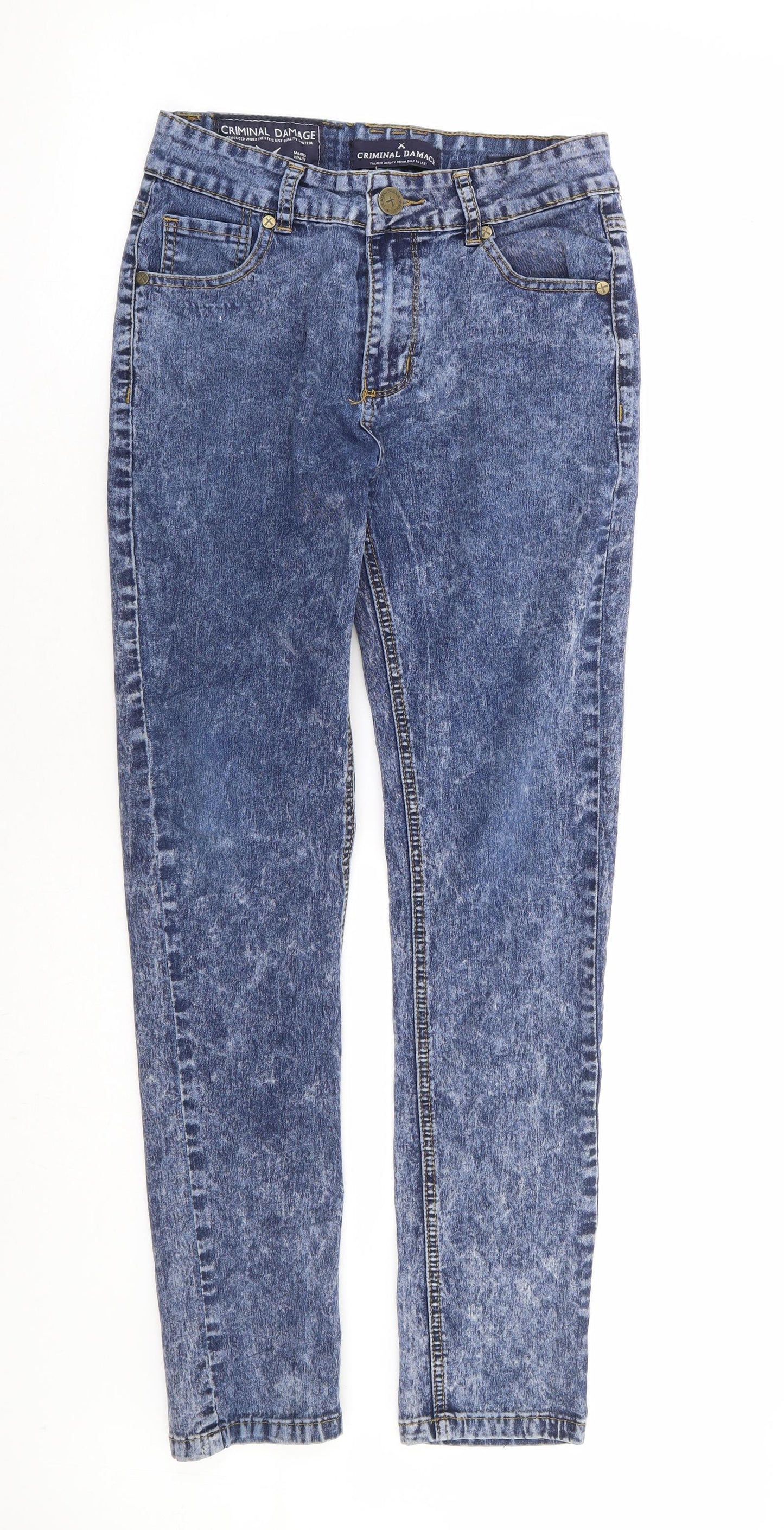 Criminal Damage Mens Blue Cotton Straight Jeans Size 30 in L30 in Regular Zip - Short Length