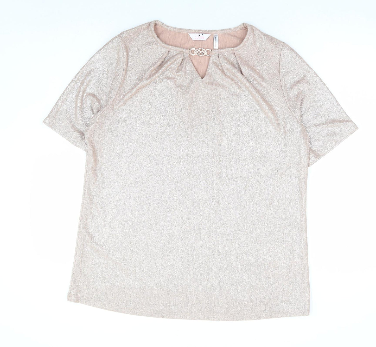 Julipa Womens Gold Polyamide Basic Blouse Size 16 Round Neck