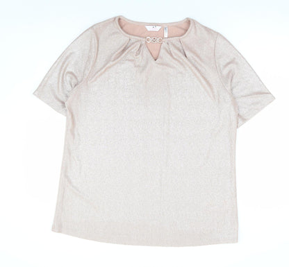 Julipa Womens Gold Polyamide Basic Blouse Size 16 Round Neck