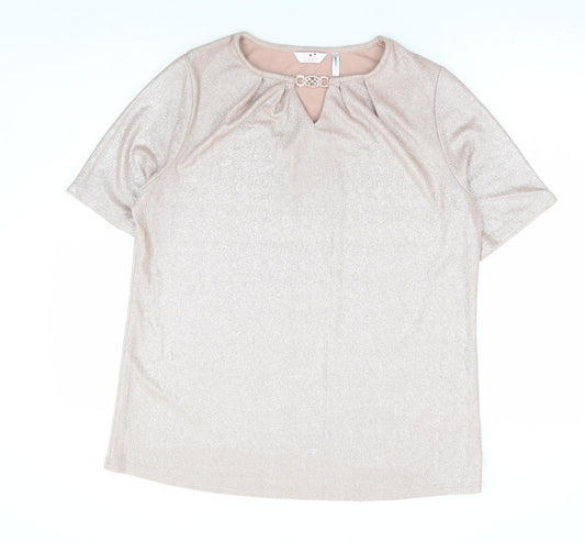 Julipa Womens Gold Polyamide Basic Blouse Size 16 Round Neck