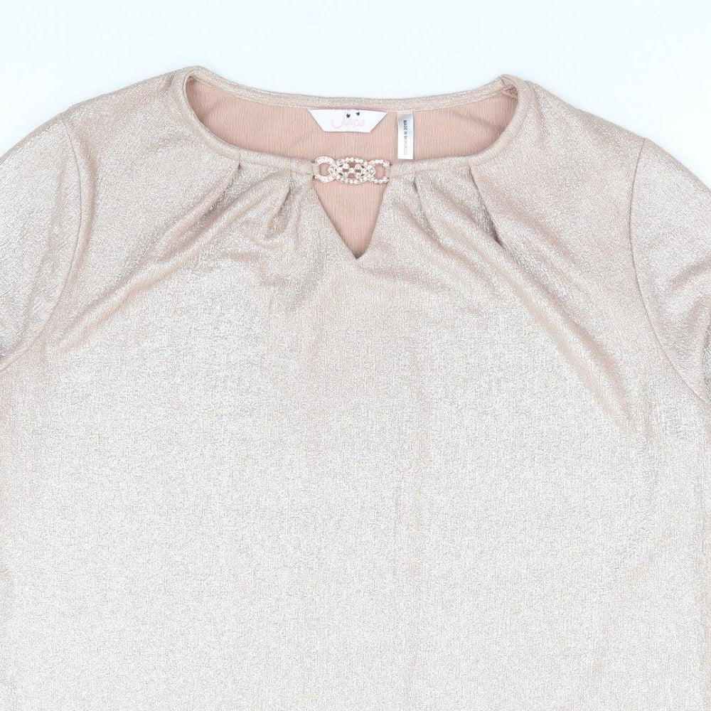 Julipa Womens Gold Polyamide Basic Blouse Size 16 Round Neck