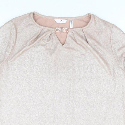 Julipa Womens Gold Polyamide Basic Blouse Size 16 Round Neck