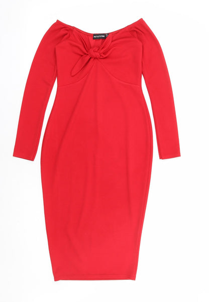 PRETTYLITTLETHING Womens Red Polyester Bodycon Size 6 Off the Shoulder Pullover
