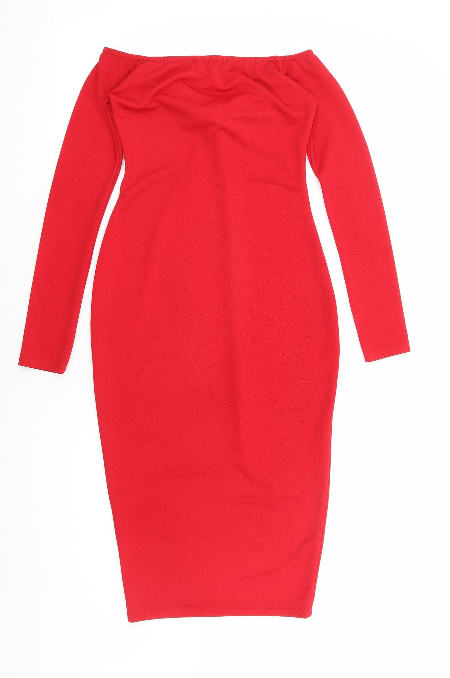 PRETTYLITTLETHING Womens Red Polyester Bodycon Size 6 Off the Shoulder Pullover