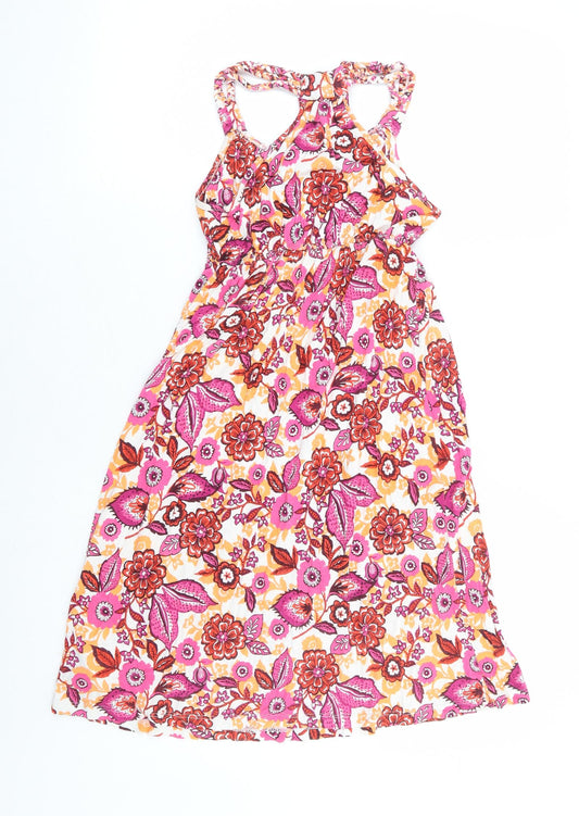 New Look Womens Multicoloured Floral Viscose Mini Size 8 Round Neck Pullover - Racer Back