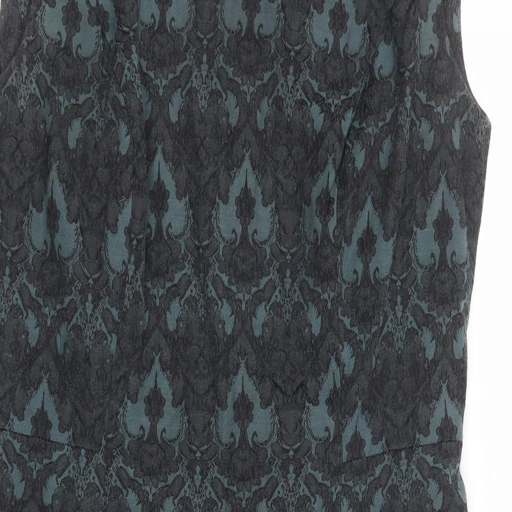 NEXT Womens Green Floral Cotton Pencil Dress Size 12 Round Neck Zip