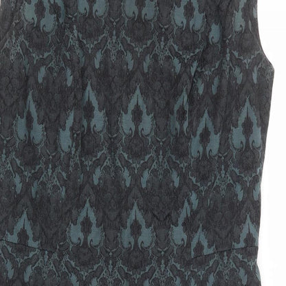 NEXT Womens Green Floral Cotton Pencil Dress Size 12 Round Neck Zip