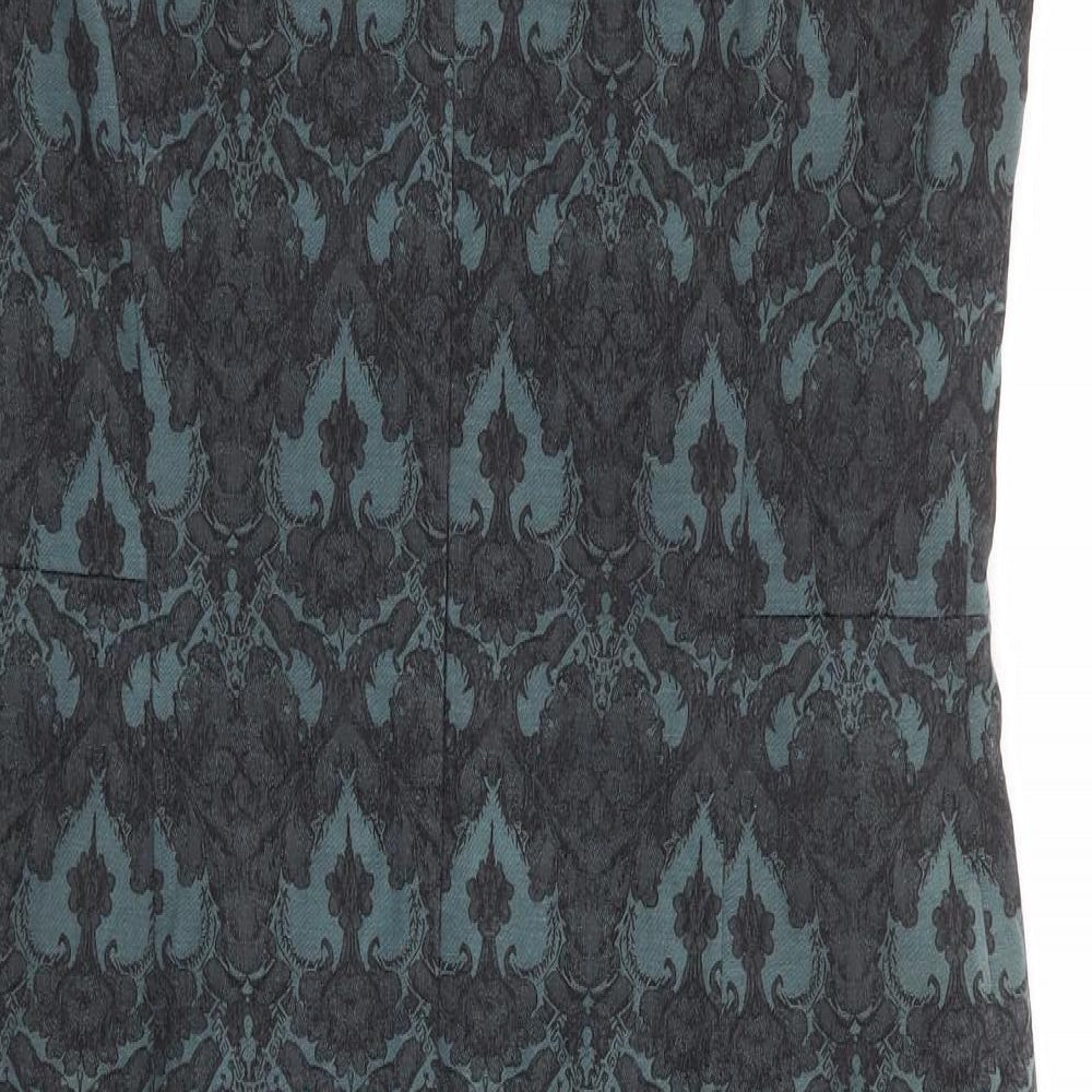 NEXT Womens Green Floral Cotton Pencil Dress Size 12 Round Neck Zip