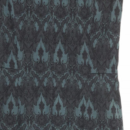 NEXT Womens Green Floral Cotton Pencil Dress Size 12 Round Neck Zip