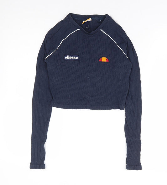 ellesse Womens Blue Polyester Cropped T-Shirt Size 4 Round Neck - Ribbed