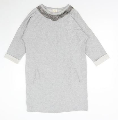 Linea Weekend Womens Grey Cotton Jumper Dress Size 14 Round Neck Pullover - Embellished Neckline