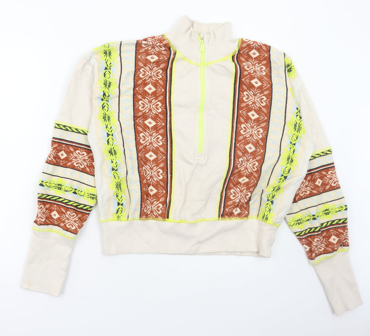 Preworn Womens Multicoloured Geometric Cotton Pullover Sweatshirt Size L Zip