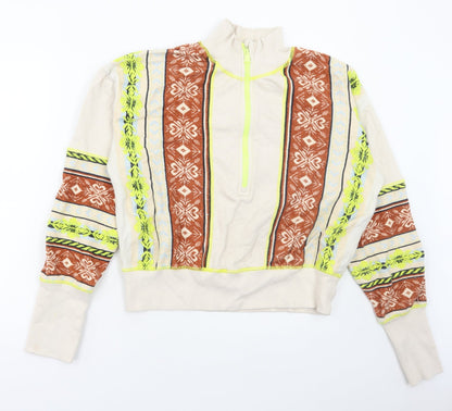 Preworn Womens Multicoloured Geometric Cotton Pullover Sweatshirt Size L Zip