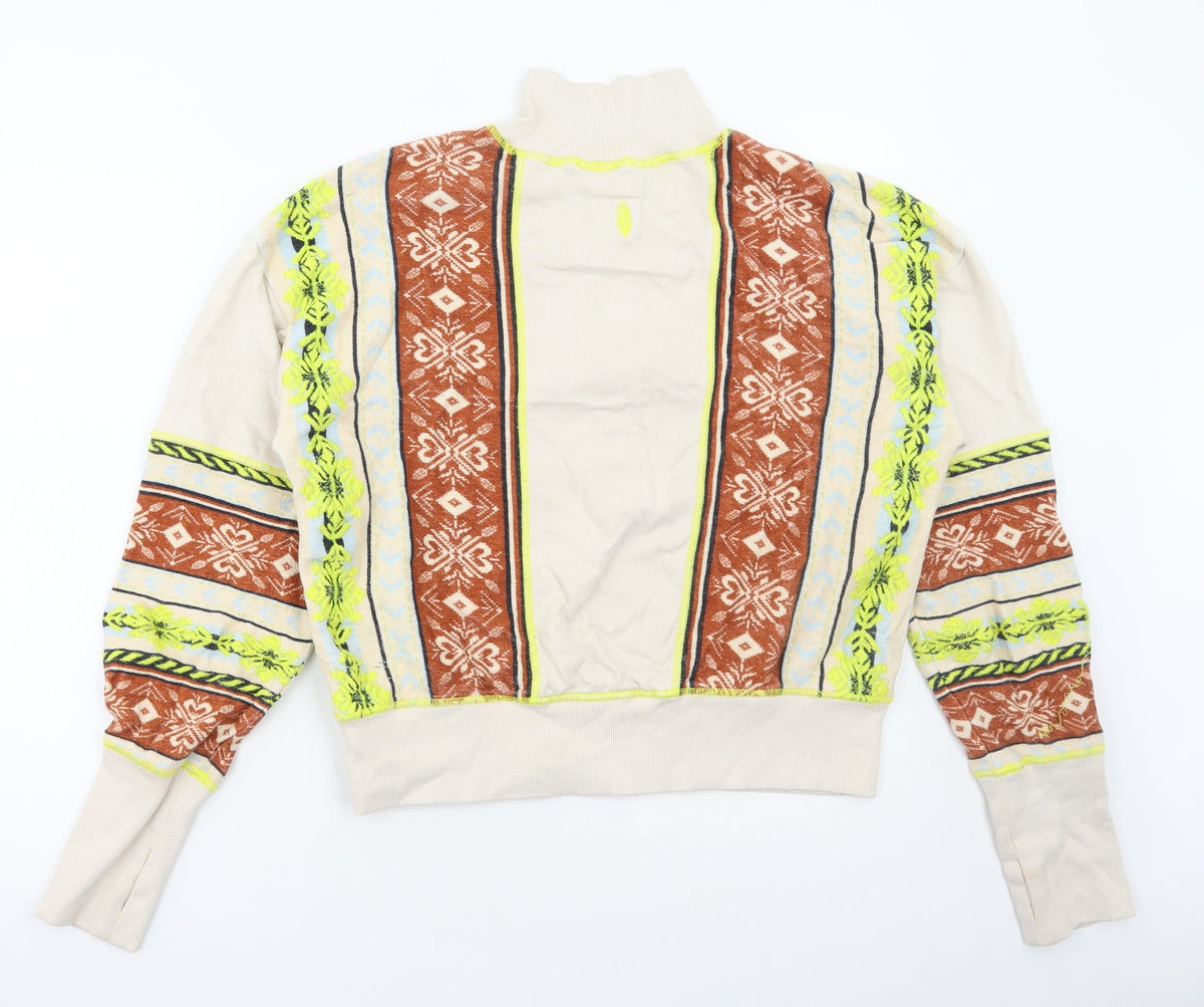Preworn Womens Multicoloured Geometric Cotton Pullover Sweatshirt Size L Zip