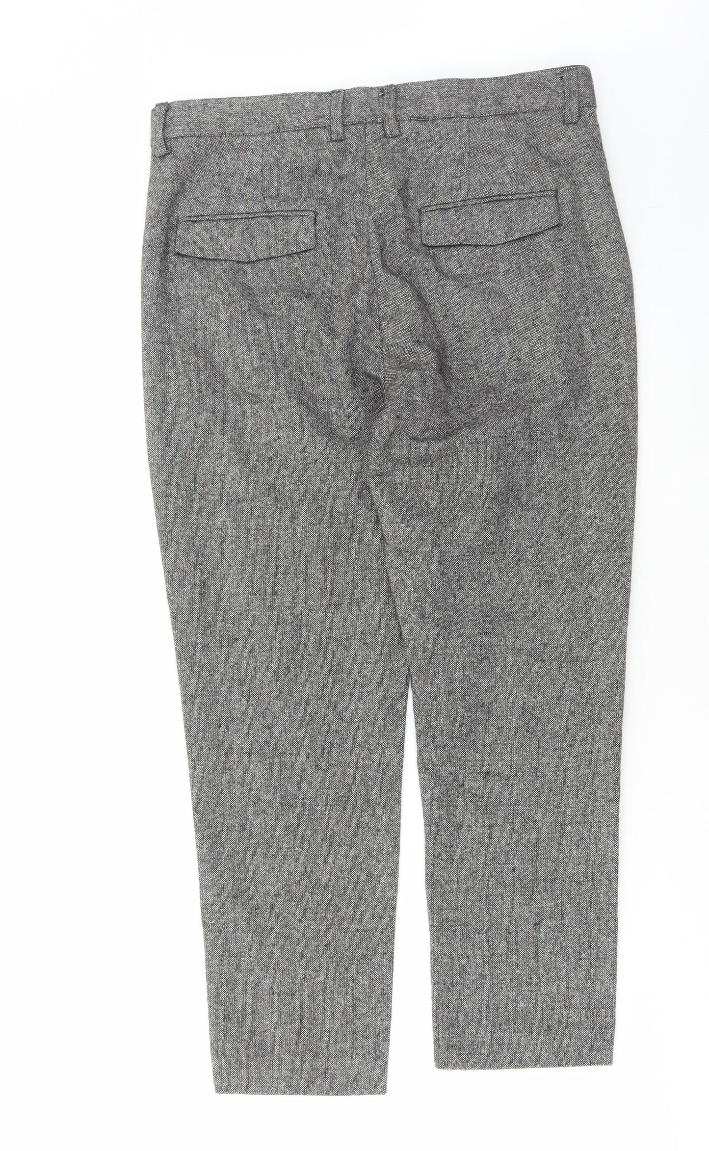 H&M Mens Grey Wool Trousers Size 34 in L25 in Regular Hook & Eye