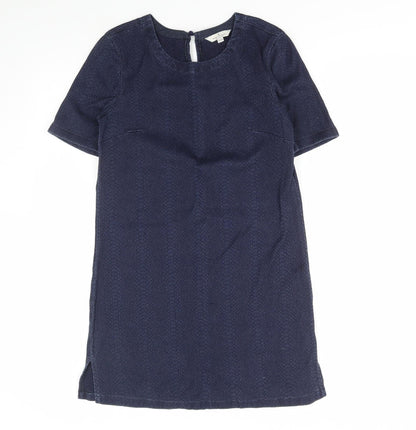 French Connection Womens Blue Animal Print Cotton A-Line Size 12 Round Neck Button - Snake Print