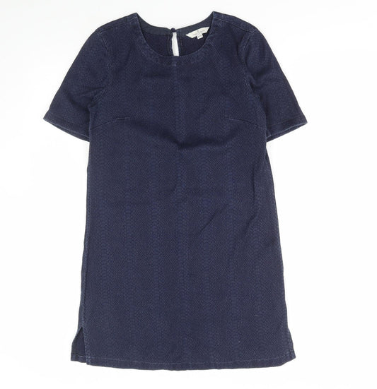 French Connection Womens Blue Animal Print Cotton A-Line Size 12 Round Neck Button - Snake Print