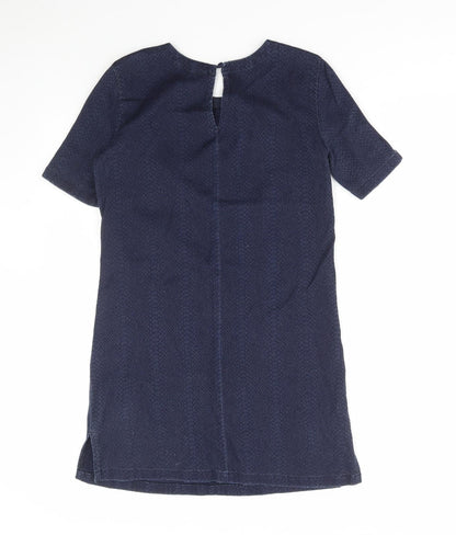 French Connection Womens Blue Animal Print Cotton A-Line Size 12 Round Neck Button - Snake Print