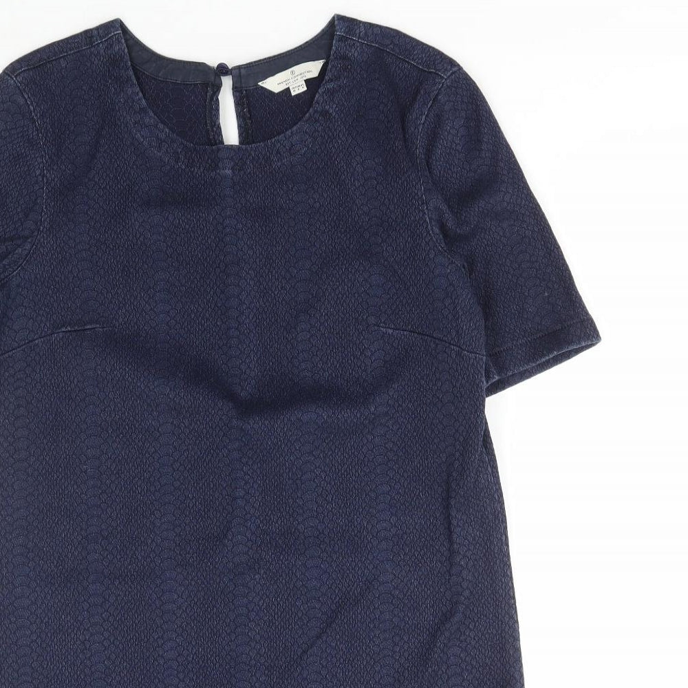 French Connection Womens Blue Animal Print Cotton A-Line Size 12 Round Neck Button - Snake Print