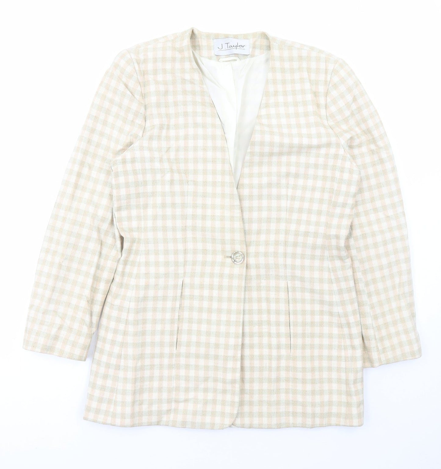 J Taylor Womens Beige Check Jacket Size 14 Button