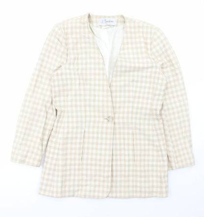 J Taylor Womens Beige Check Jacket Size 14 Button