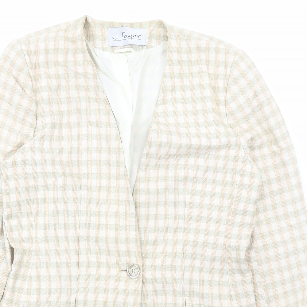 J Taylor Womens Beige Check Jacket Size 14 Button