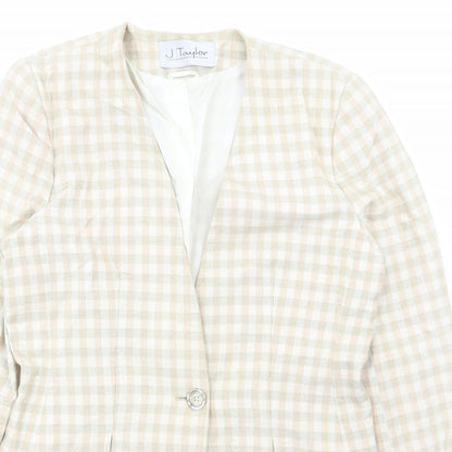 J Taylor Womens Beige Check Jacket Size 14 Button