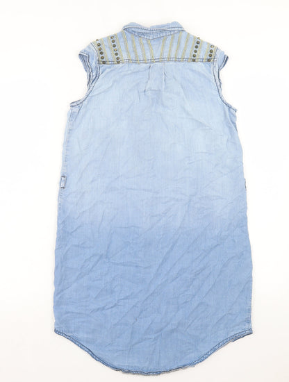 River Island Womens Blue Lyocell A-Line Size 8 Collared Button