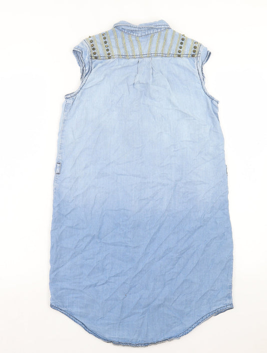 River Island Womens Blue Lyocell A-Line Size 8 Collared Button